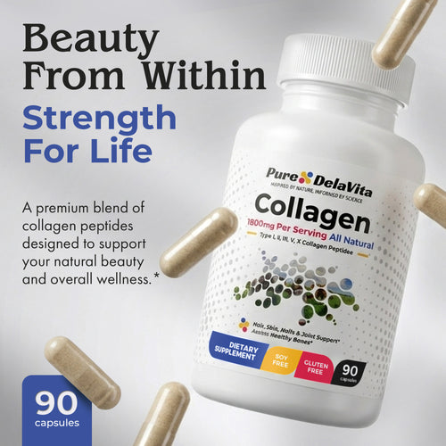 Multi-Collagen Peptides 1800mg – Types I, II, III, V & X – 90 Capsules